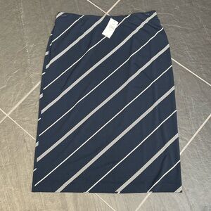 NWT J.Jill Skirt Navy Blue Cream Diagonal Stripes Medium